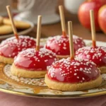 Freshly baked candy apple cookies on a decorative plate.