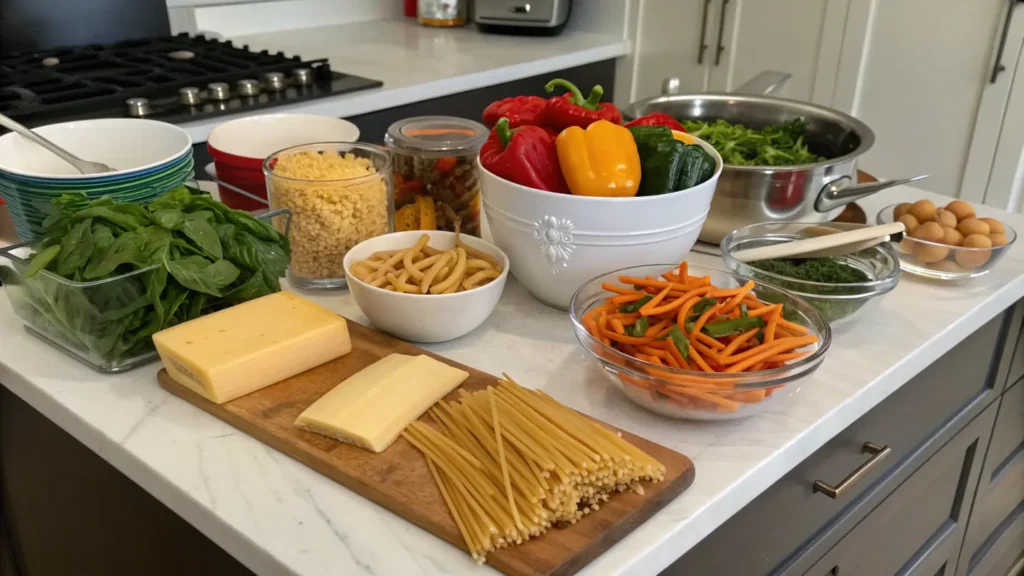 Pro tips for making Beefaroni displayed on a kitchen counter.